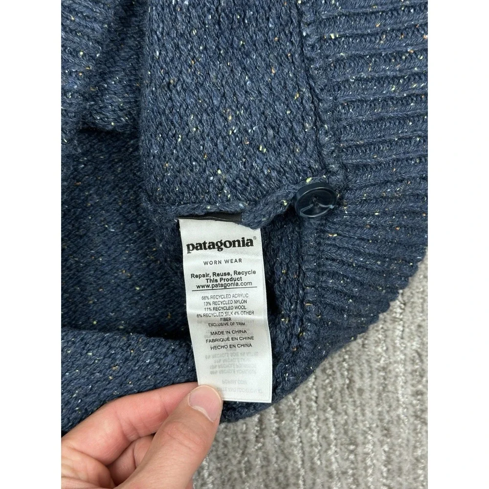 Patagonia Recycled Wool Silk Blend Button Henley Sweater Mens Med Speckled Blue